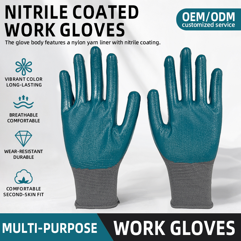 Hot Selling Nitrile Coated Anti Slip Wear Resistant Industry Construction Safety Work Labor Gloves