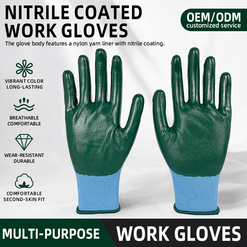 Wholesale Soft and Breathable Lightweight Nitrile Coated Gloves Second-skin Fit Wear-resistant protection Safety Gloves