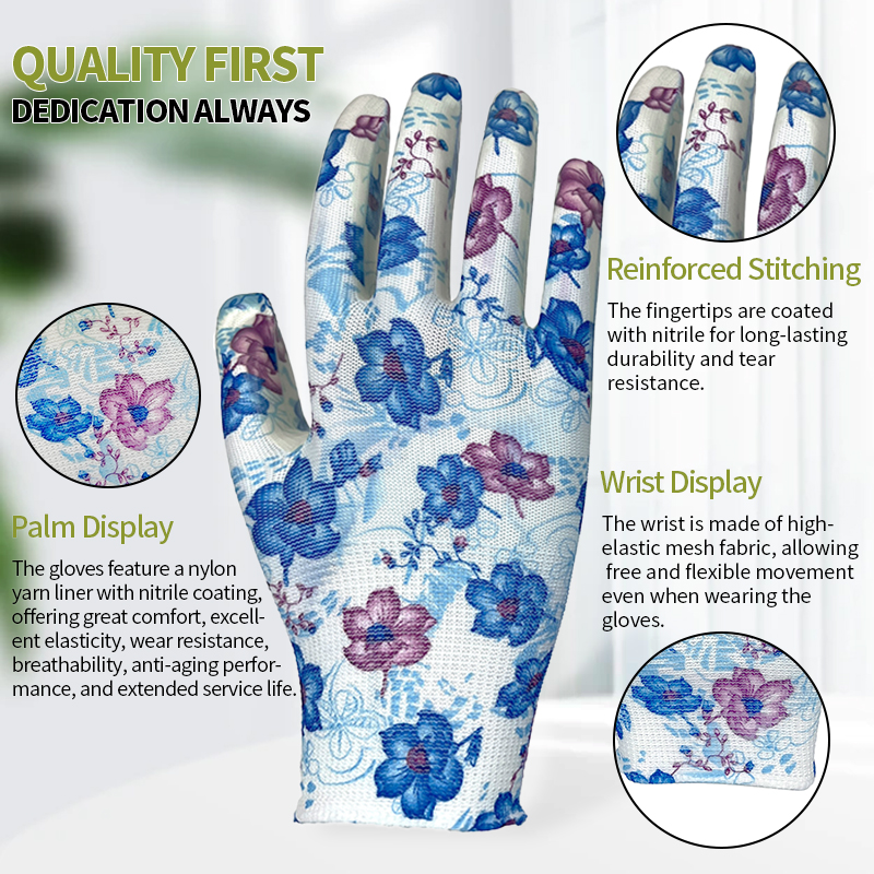 Printed Nitrile General Purpose Labor protection Gloves Wholesale Price Lightweight Breathable Gardening Gloves