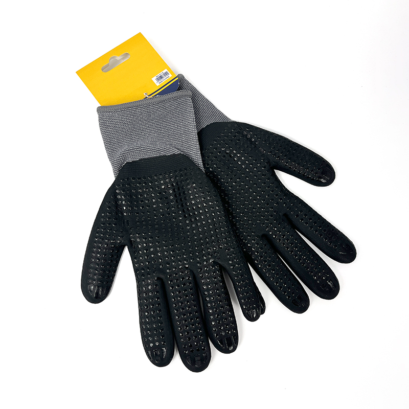 Breathable and Lightweight Nitrile Coated PVC Dots Knitting Nylon Glove Safety Gloves for Construction Work