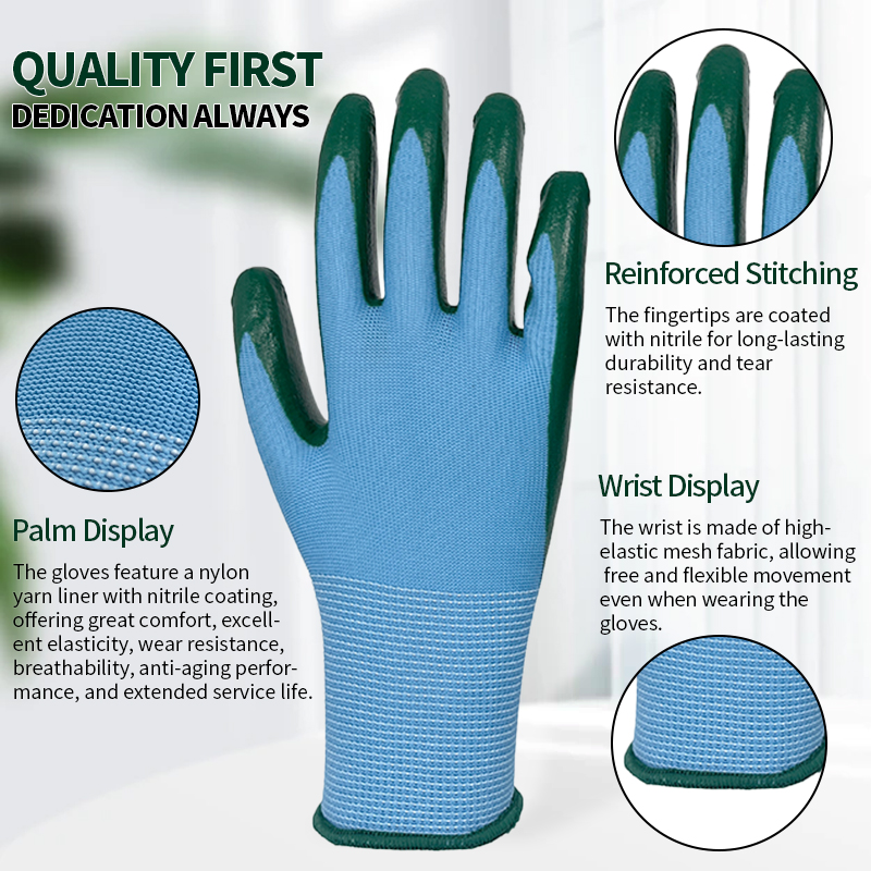 Wholesale Soft and Breathable Lightweight Nitrile Coated Gloves Second-skin Fit Wear-resistant protection Safety Gloves