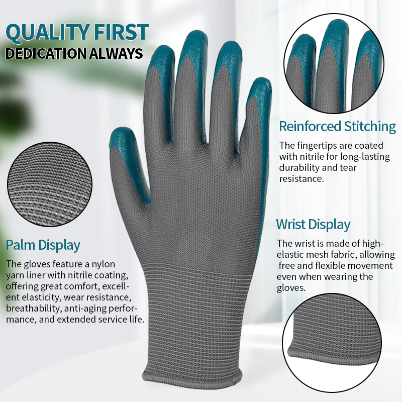 Hot Selling Nitrile Coated Anti Slip Wear Resistant Industry Construction Safety Work Labor Gloves