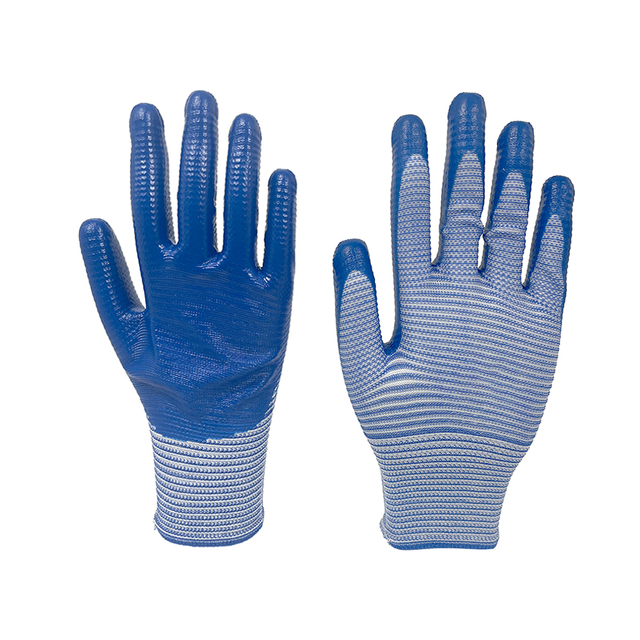 Lightweight Industrial Construction Flexible Breathable Nitrile Dipped Blue Nylon Knit Safety Gloves for Working