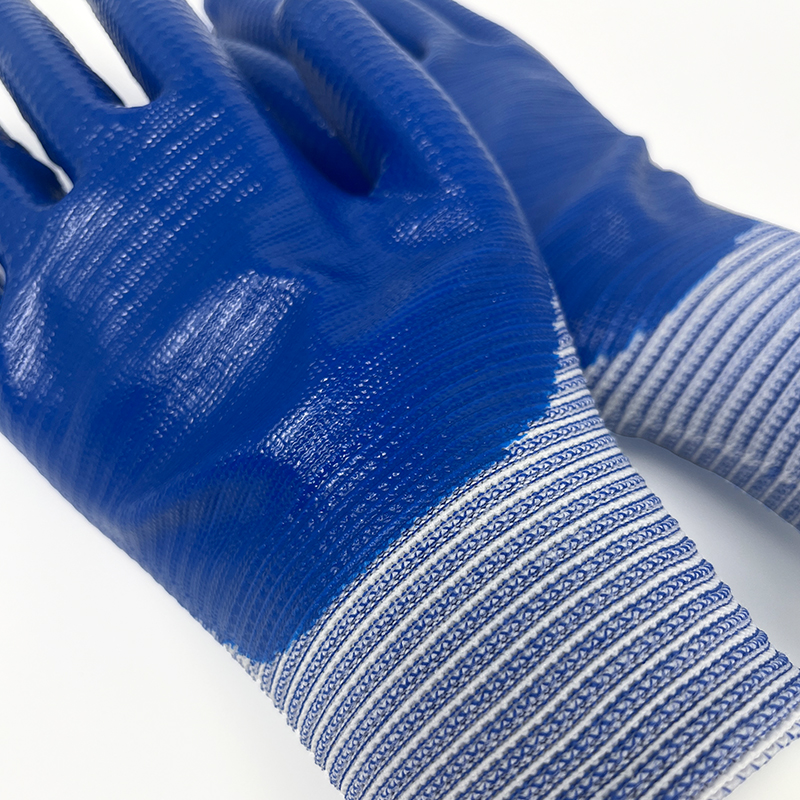 Lightweight Industrial Construction Flexible Breathable Nitrile Dipped Blue Nylon Knit Safety Gloves for Working