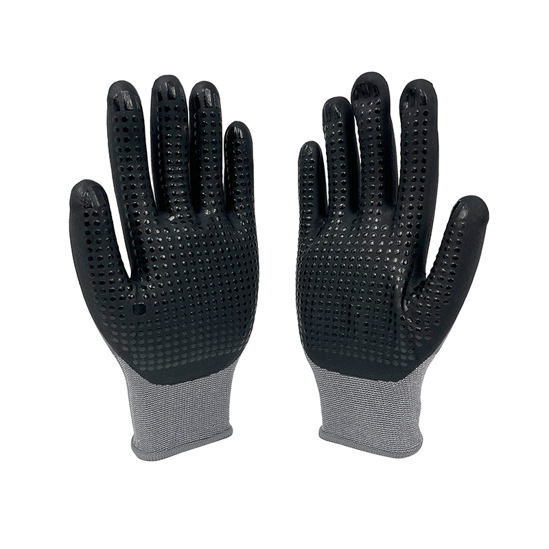 Breathable and Lightweight Nitrile Coated PVC Dots Knitting Nylon Glove Safety Gloves for Construction Work