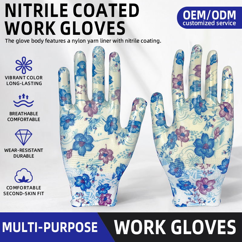 Printed Nitrile General Purpose Labor protection Gloves Wholesale Price Lightweight Breathable Gardening Gloves