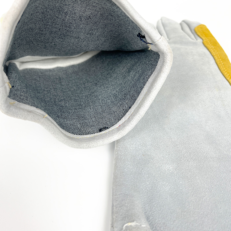 Reinforced Heat-Resistant Fleece Lining Cowhide Leather Safety Gloves Heavy Duty Anti-heat Breathable Welding Gloves